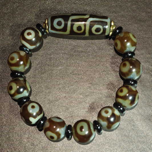 Three-Eyed Dzi Bead Bracelet