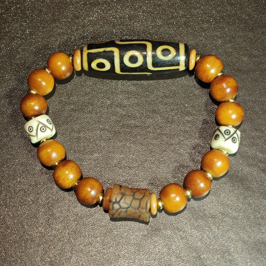 Yak Bone Bead Bracelet with Dzi Accent