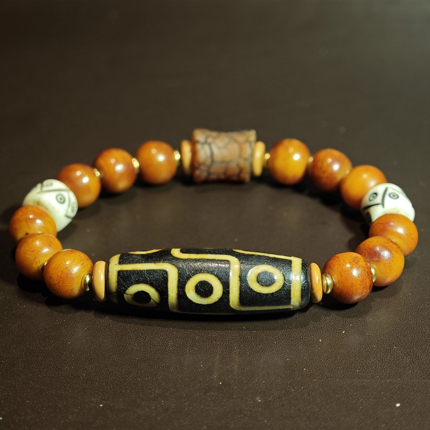 Yak Bone Bead Bracelet with Dzi Accent