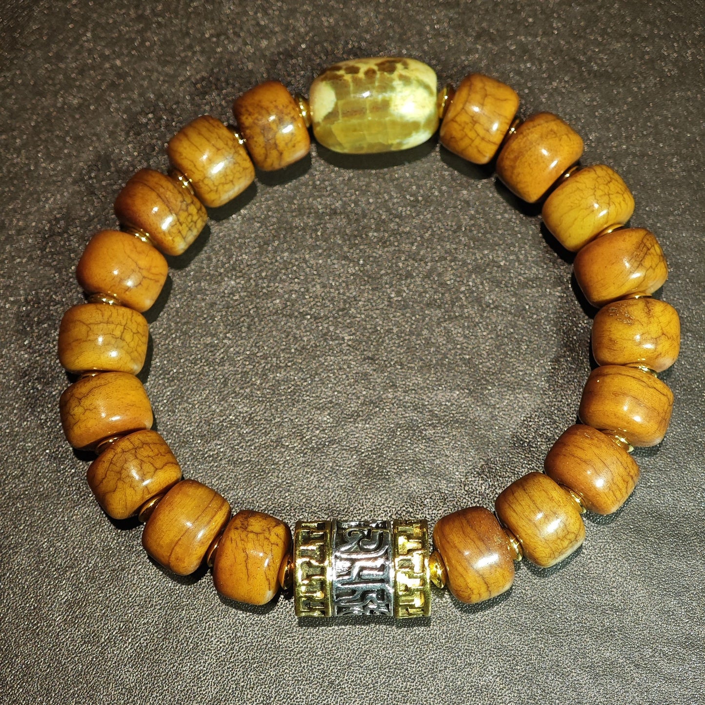 Yak Bone Bracelet with Silver Prayer Wheel