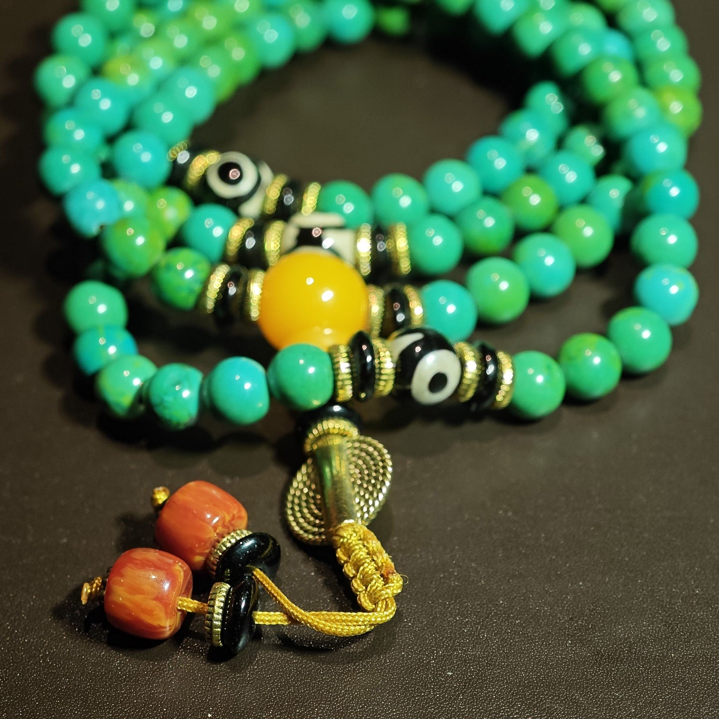 Turquoise Mala with Dzi Beads