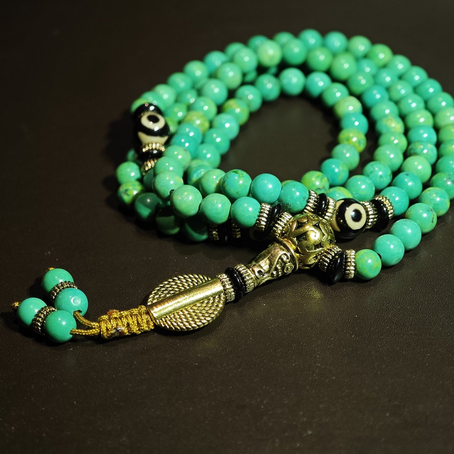 Turquoise Mala with Dzi Beads