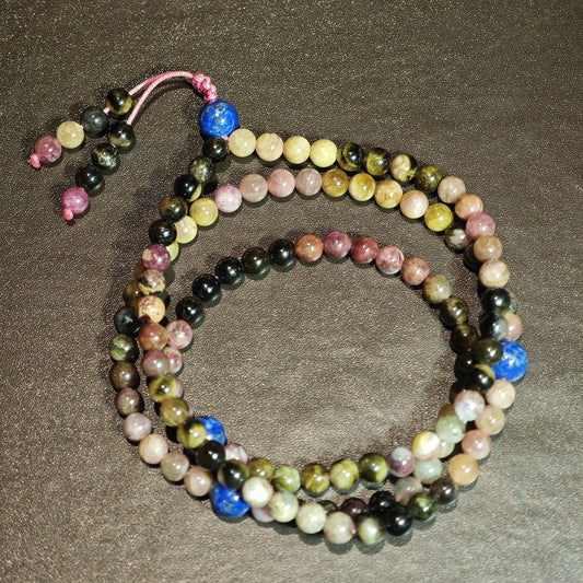 Tourmaline Mala with Lapis Lazuli