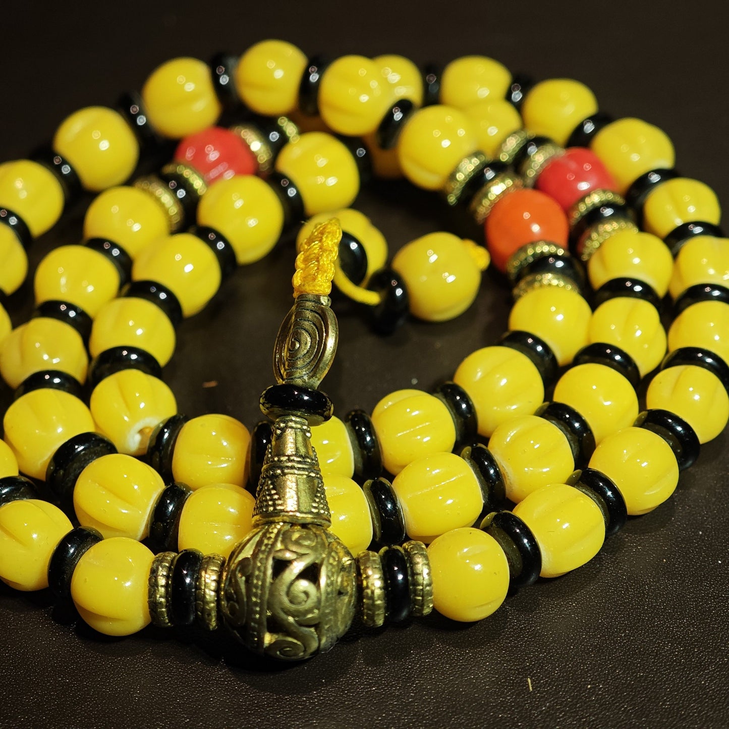 Yellow Sherpa Glass Bead Prayer Mala